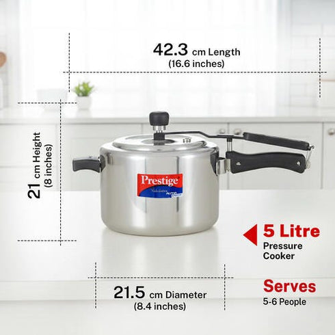 Prestige Nakshatra Alpha Svachh Stainless Steel Spillage Control Pressure Cooker 5 L Silver