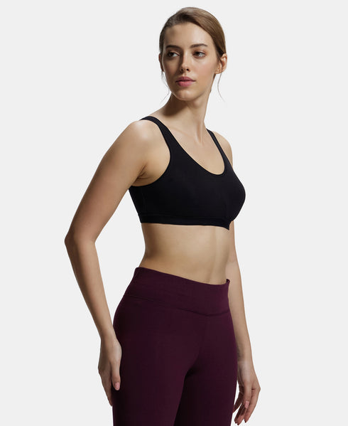 Jockey Pack of 2 Wirefree Non Padded Cotton Stretch Full Coverage Slip-On Active Bra with Wider Straps and Moisture Move Treatment - Black & Navy