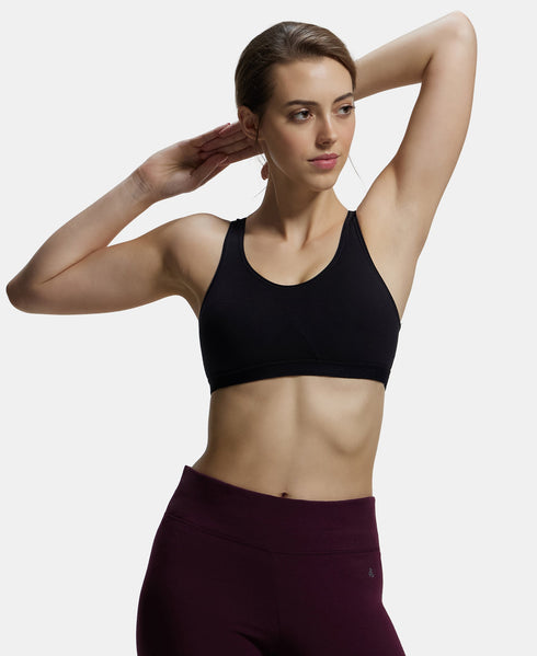 Jockey Pack of 2 Wirefree Non Padded Cotton Stretch Full Coverage Slip-On Active Bra with Wider Straps and Moisture Move Treatment - Black & Navy