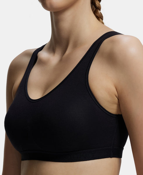 Jockey Pack of 2 Wirefree Non Padded Cotton Stretch Full Coverage Slip-On Active Bra with Wider Straps and Moisture Move Treatment - Black & Navy