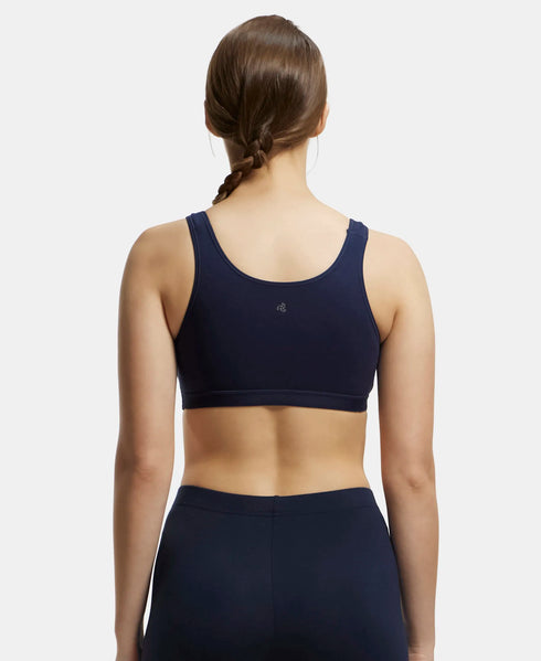 Jockey Pack of 2 Wirefree Non Padded Cotton Stretch Full Coverage Slip-On Active Bra with Wider Straps and Moisture Move Treatment - Black & Navy