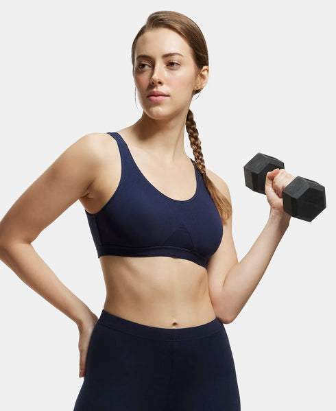 Jockey Pack of 2 Wirefree Non Padded Cotton Stretch Full Coverage Slip-On Active Bra with Wider Straps and Moisture Move Treatment - Black & Navy