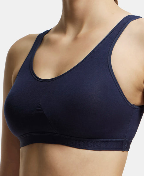 Jockey Pack of 2 Wirefree Non Padded Cotton Stretch Full Coverage Slip-On Active Bra with Wider Straps and Moisture Move Treatment - Black & Navy