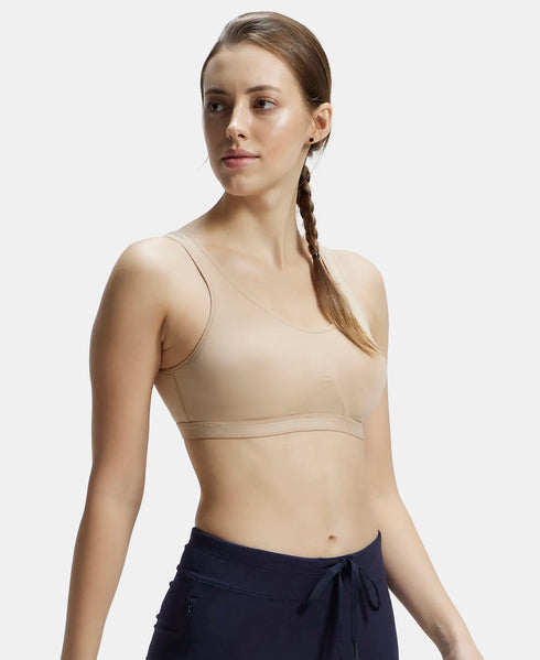 Jockey Wirefree Non Padded Cotton Stretch Full Coverage Slip-On Active Bra with Wider Straps and Moisture Move Treatment - Skin