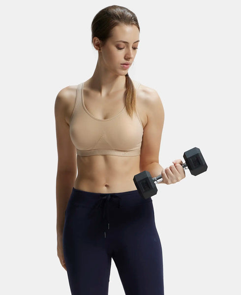 Jockey Wirefree Non Padded Cotton Stretch Full Coverage Slip-On Active Bra with Wider Straps and Moisture Move Treatment - Skin