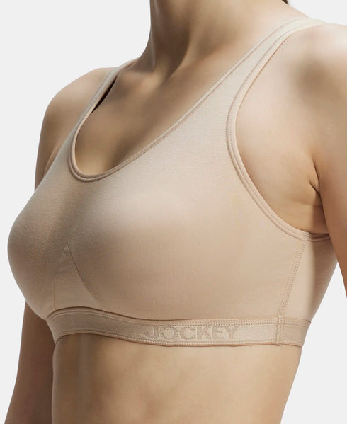 Jockey Wirefree Non Padded Cotton Stretch Full Coverage Slip-On Active Bra with Wider Straps and Moisture Move Treatment - Skin