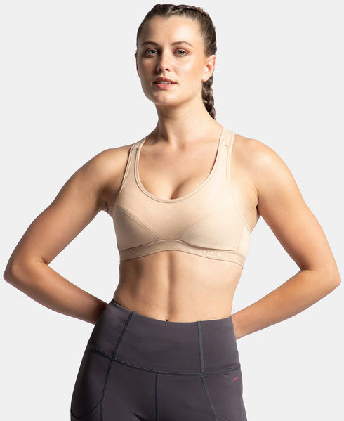 Jockey Wirefree Padded Cotton Stretch Full Coverage Racerback Active Bra with StayFresh and Moisture Move Treatment - Skin