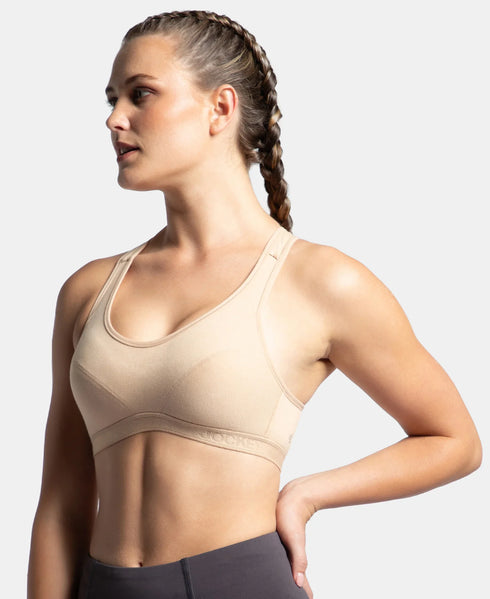 Jockey Wirefree Padded Cotton Stretch Full Coverage Racerback Active Bra with StayFresh and Moisture Move Treatment - Skin