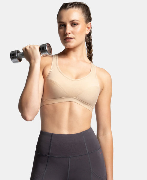 Jockey Wirefree Padded Cotton Stretch Full Coverage Racerback Active Bra with StayFresh and Moisture Move Treatment - Skin