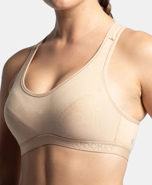 Jockey Wirefree Padded Cotton Stretch Full Coverage Racerback Active Bra with StayFresh and Moisture Move Treatment - Skin