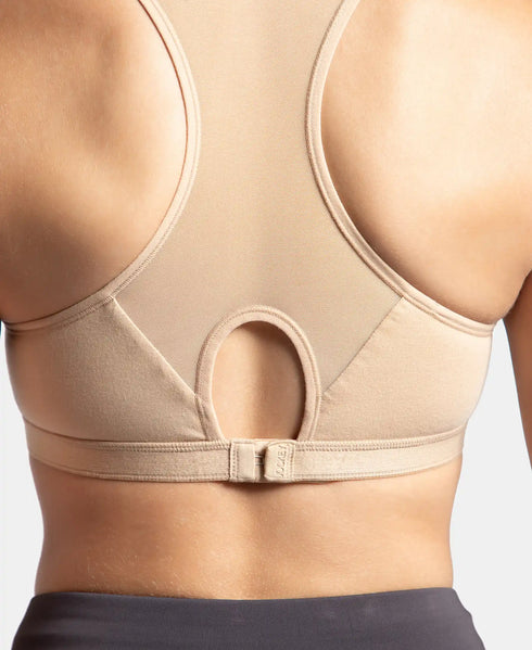 Jockey Wirefree Padded Cotton Stretch Full Coverage Racerback Active Bra with StayFresh and Moisture Move Treatment - Skin