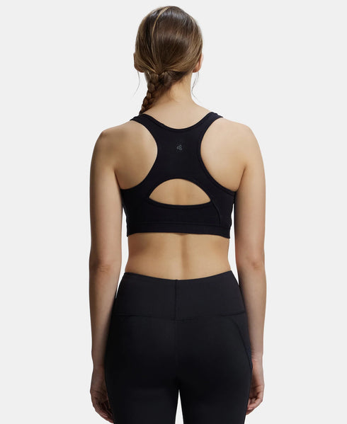 Jockey Wirefree Padded Cotton Stretch Full Coverage Racerback Styling Active Bra with StayFresh and Moisture Move Treatment - Black