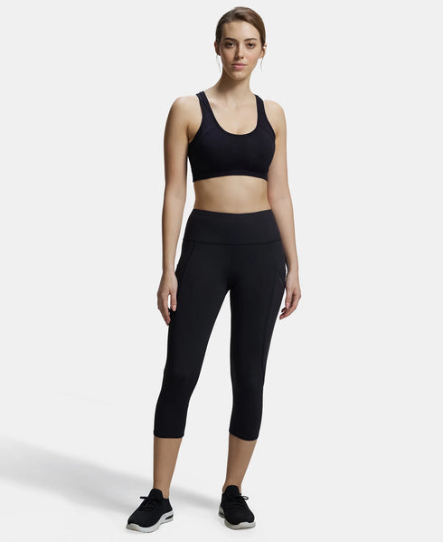 Jockey Wirefree Padded Cotton Stretch Full Coverage Racerback Styling Active Bra with StayFresh and Moisture Move Treatment - Black