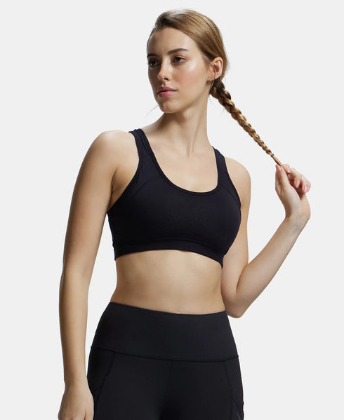 Jockey Wirefree Padded Cotton Stretch Full Coverage Racerback Styling Active Bra with StayFresh and Moisture Move Treatment - Black