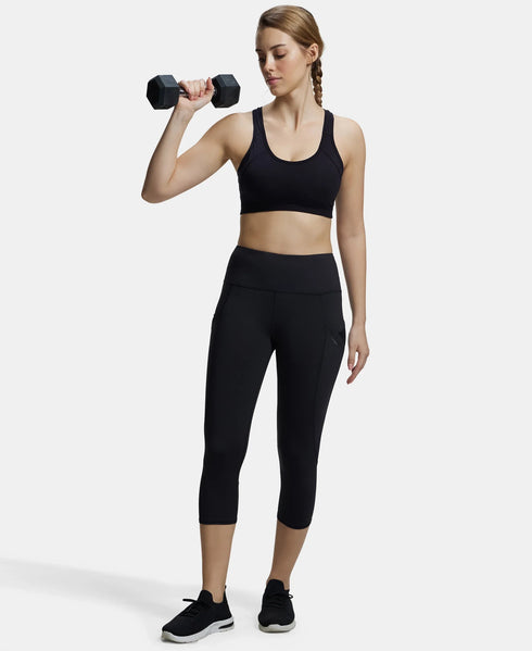 Jockey Wirefree Padded Cotton Stretch Full Coverage Racerback Styling Active Bra with StayFresh and Moisture Move Treatment - Black