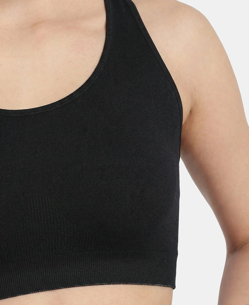 Jockey Wirefree Non Padded Micro Touch Nylon Full Coverage Reversible Active Bra With StayFresh Treatment - Black Melange