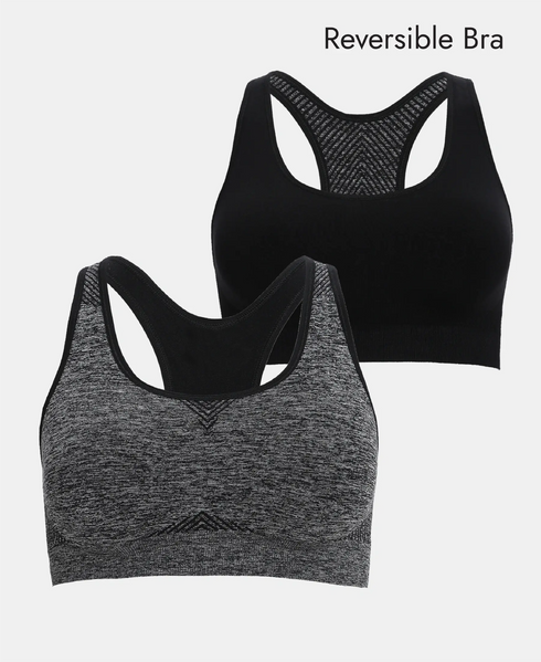 Jockey Wirefree Non Padded Micro Touch Nylon Full Coverage Reversible Active Bra With StayFresh Treatment - Black Melange