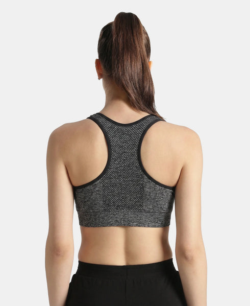 Jockey Wirefree Non Padded Micro Touch Nylon Full Coverage Reversible Active Bra With StayFresh Treatment - Black Melange