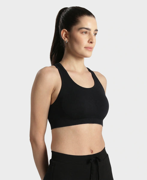Jockey Wirefree Non Padded Micro Touch Nylon Full Coverage Reversible Active Bra With StayFresh Treatment - Black Melange