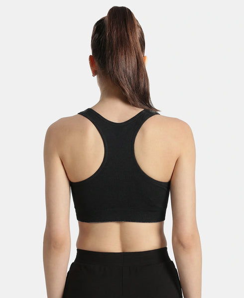Jockey Wirefree Non Padded Micro Touch Nylon Full Coverage Reversible Active Bra With StayFresh Treatment - Black Melange