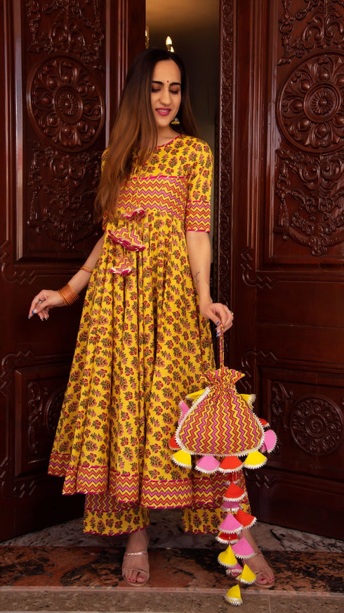 Pomcha Jaipur Dariya Cotton Anarkali Set