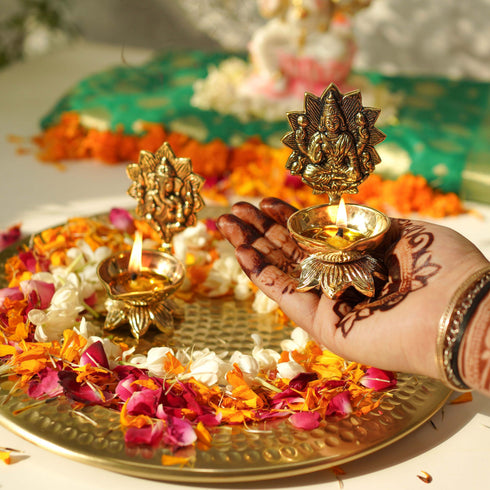 Brass Lakshmi - Ganesh Diya Set