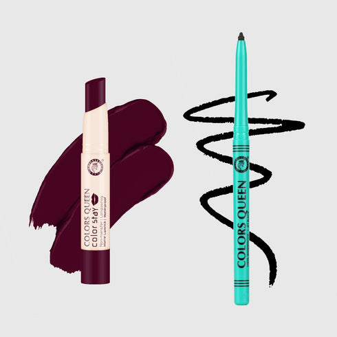 Colors Queen Color Stay Non-Transfer Lipstick and Bold Eyes Auto Kajal Combo