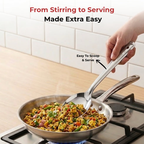 Vinod Stainless Steel Serving Paan Cooking Spoon Set of 2 31 cm Highest Grade Stainless Steel Mirror Finish Rust Free No 4