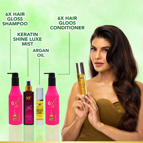 Kt Professional Complete Hair Care Kit with 6X Shampoo & Conditioner 250ml Argan Oil 50ml Keratin Shine Luxe Mist