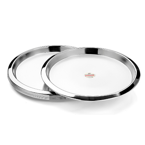 Vinod Stainless Steel Two Tone Plate Set of 6 29.5 cm Lunch Plate Dinner Plate High Grade Stainless Steel Mirror Finish Rust Free