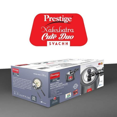 Prestige Nakshatra Cute Duo Svachh Hard Anodised Spillage Control Pressure Cooker Black 2 L