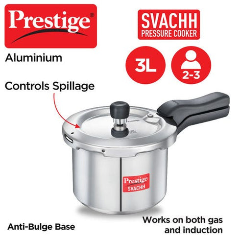 Prestige Svachh Aluminium Anti Bulge Induction Base Pressure Cooker Silver 3 L