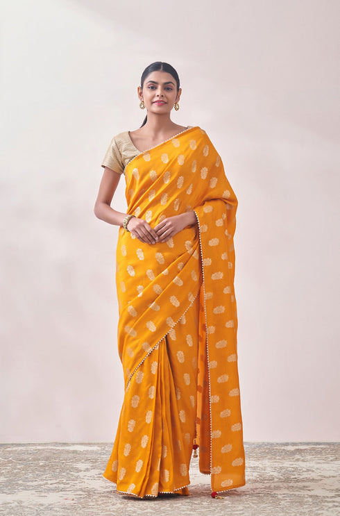 Mohey Mustard Self Design Saree