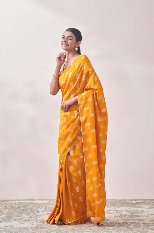 Mohey Mustard Self Design Saree