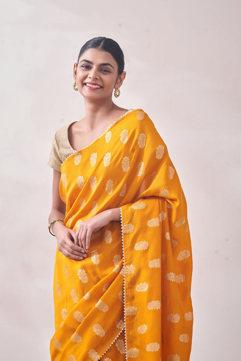 Mohey Mustard Self Design Saree
