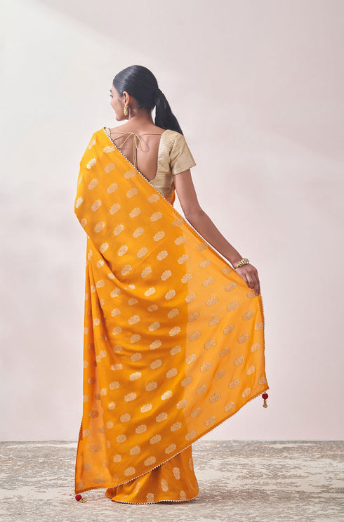 Mohey Mustard Self Design Saree
