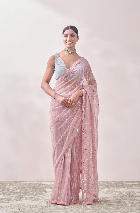 Mohey Aqua Pink Patterned Saree