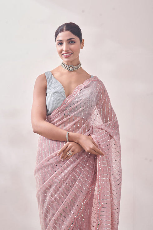 Mohey Aqua Pink Patterned Saree