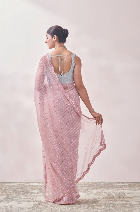 Mohey Aqua Pink Patterned Saree