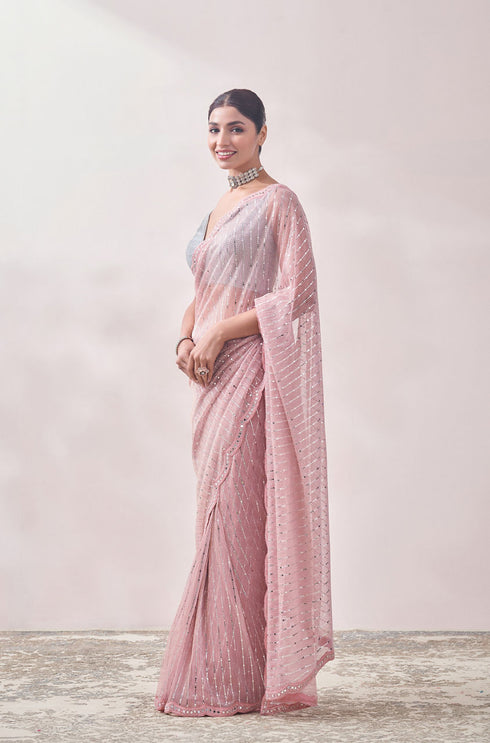 Mohey Aqua Pink Patterned Saree