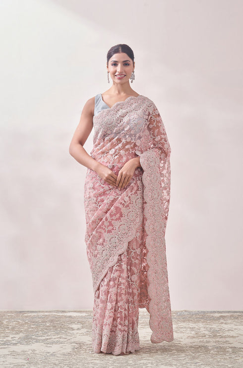 Mohey Blush Pink Zari Embroidered Saree