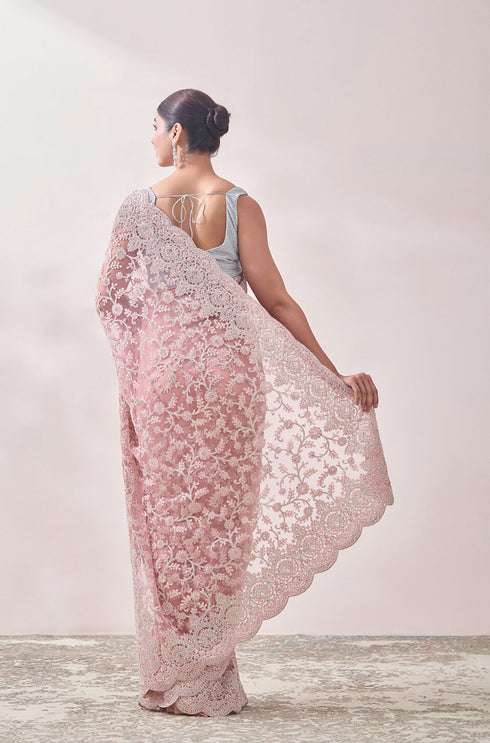 Mohey Blush Pink Zari Embroidered Saree