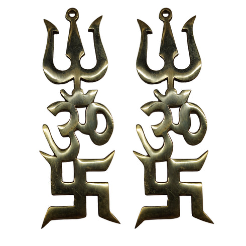 Brass Swastik Om Trishul Showpiece 89g Pack of 2