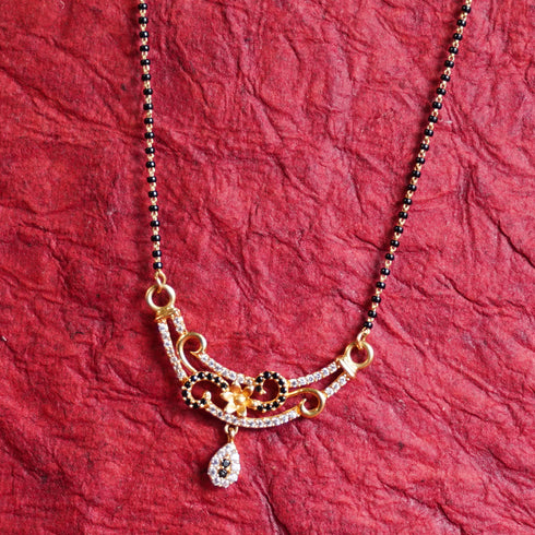 22 Carat Gold Short Black Beads And White Stonegold Chain |Mangalsutra 7.62g by Mahita Collections