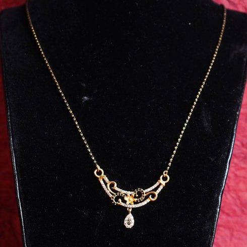 22 Carat Gold Short Black Beads And White Stonegold Chain |Mangalsutra 7.62g by Mahita Collections