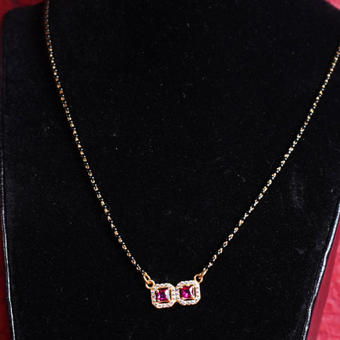 22 Carat Gold Balck Beads With Pink And White Stone Design Mangalsutra 5.59g by Mahita Collections