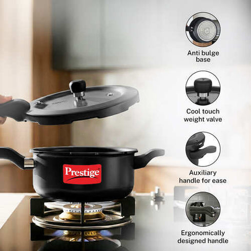 Prestige Svachh Hard Anodised Spillage Control Pressure Cooker 3.5 L Black
