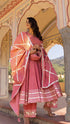 Pomcha Jaipur Rosewood Booti Gotta Jaal Cotton Anarkali Set With Jaal Work Dupatta