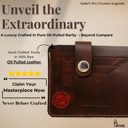 Vhaan Ethnic Craft Vhaan's Heritage Oil Pulled Up Leather Card Holder Dark Brown Shade