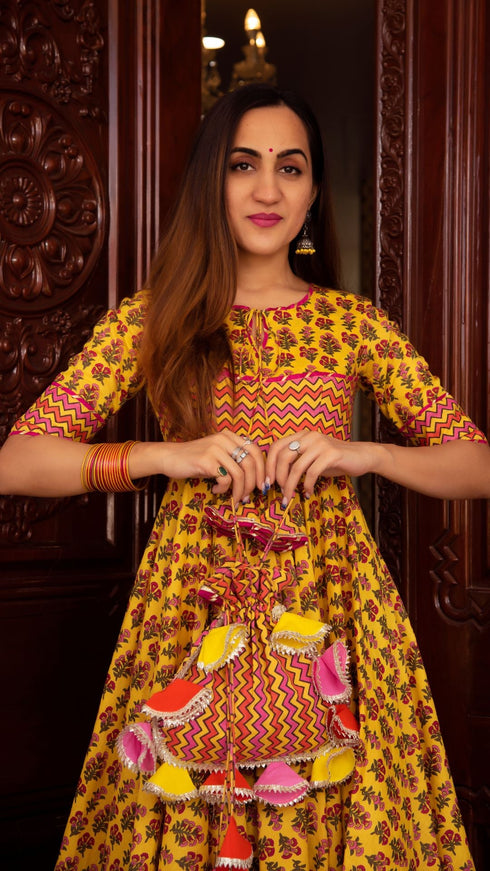 Pomcha Jaipur Dariya Cotton Anarkali Set